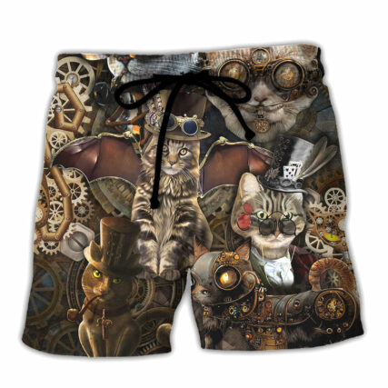 Cat Steampunk We're All Mad Here - Beach Short - Owl Ohh - Owl Ohh