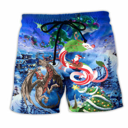 Christmas Santa Riding A Dragon - Beach Short - Owl Ohh - Owl Ohh
