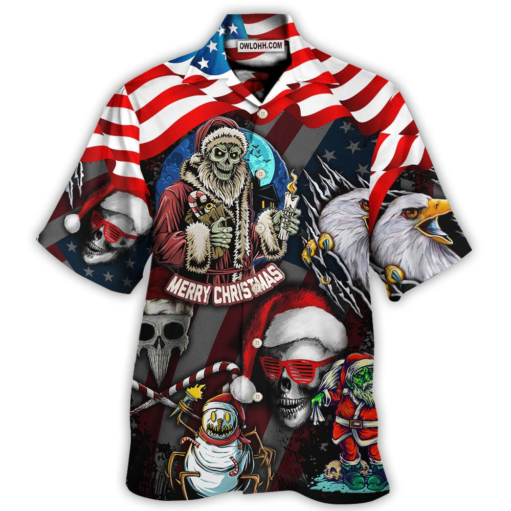 Skull Christmas US Flag Skeleton And Eagle Xmas Vibe - Hawaiian Shirt - Owl Ohh - Owl Ohh