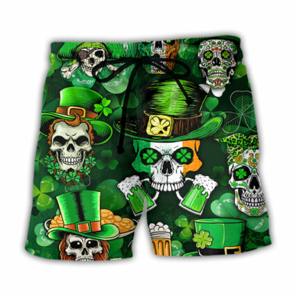 Irish Skull St Patrick's Day Green Light - Beach Short - Owl Ohh - Owl Ohh