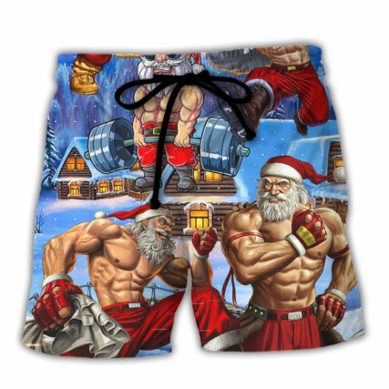 Christmas Santa Weightlifting Christmas Fitness Gym - Beach Short - Owl Ohh - Owl Ohh