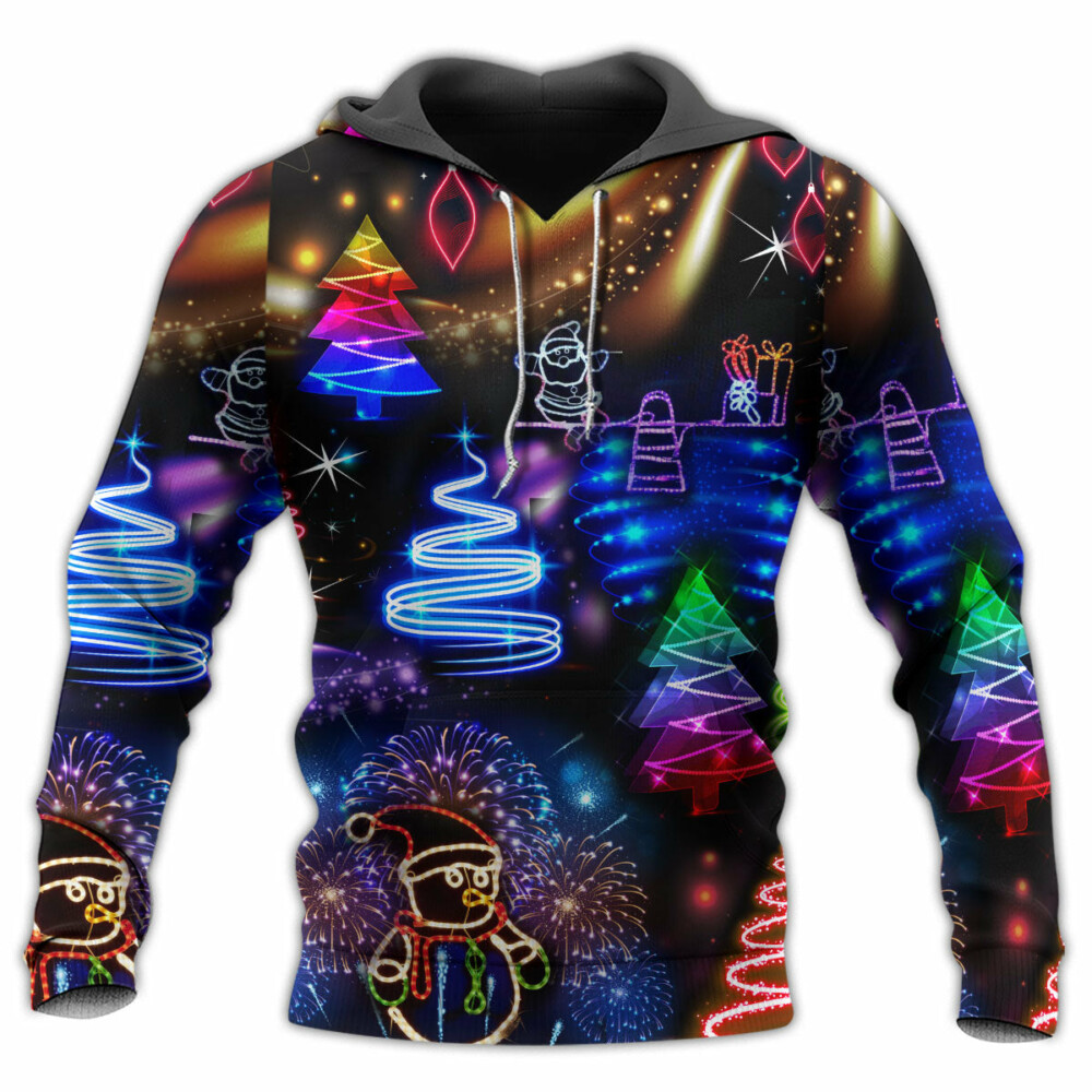 Christmas Neon Art Santa And Snowman - Hoodie - Owl Ohh - Owl Ohh