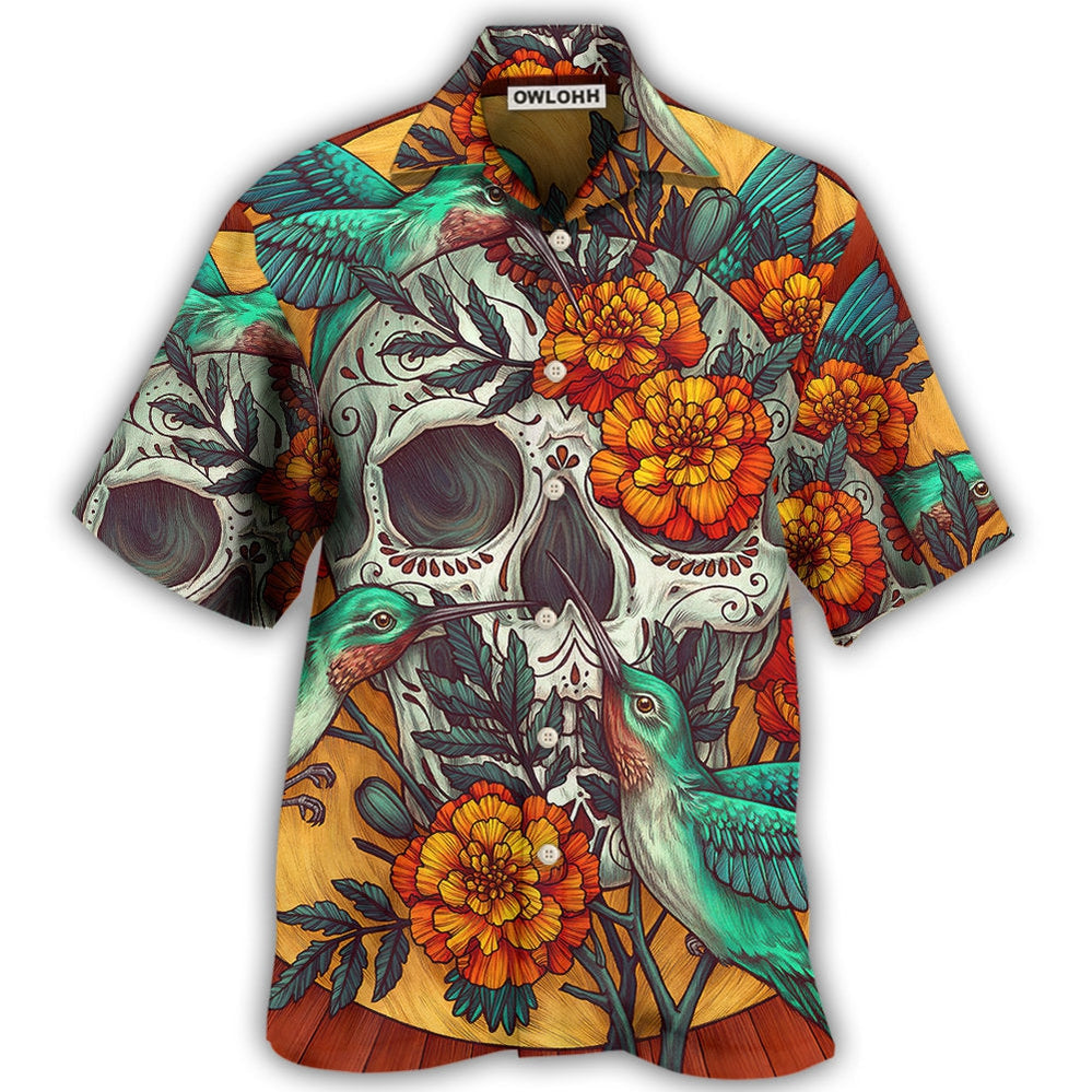 Skull Floral Skull Hummingbird - Hawaiian Shirt - Owl Ohh - Owl Ohh