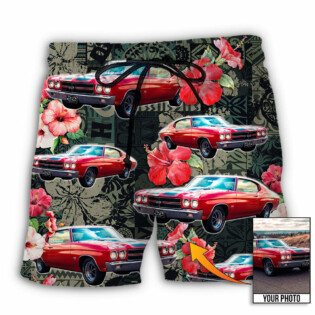Muscle Car Tropical Leaf Custom Photo - Beach Short - Owl Ohh - Owl Ohh