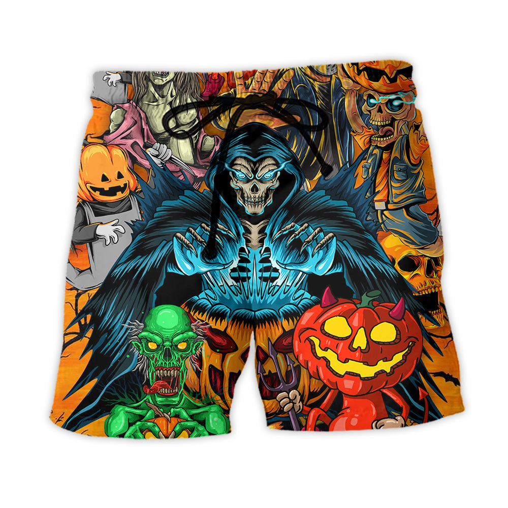Halloween Scary Skull Pumpkin Horror Art Style - Beach Short - Owl Ohh - Owl Ohh