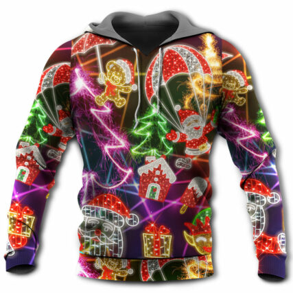 Christmas Funny Santa Claus Tree Elf Gingerbread Neon Light Style - Hoodie - Owl Ohh - Owl Ohh