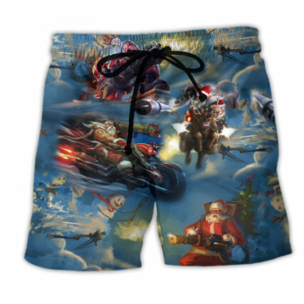 Christmas Santa Gun Fight In Xmas - Beach Short - Owl Ohh - Owl Ohh
