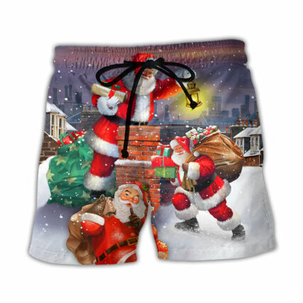 Christmas Having Fun With Santa Claus Gift For Xmas Art Style - Beach Short - Owl Ohh - Owl Ohh