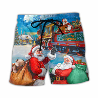 Christmas Santa Claus Train Gift For Xmas Art Style - Beach Short - Owl Ohh - Owl Ohh