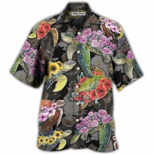 Turtle And Flowers Tropical Art - Hawaiian Shirt - Owl Ohh - Owl Ohh