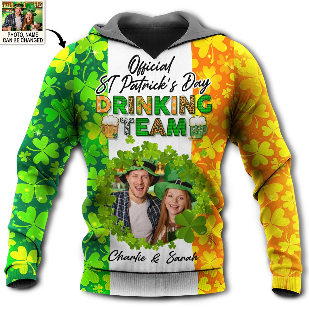 ST Patrick's Day Official Irish Drinking Team Beer Lover Custom Photo Personalized - Hoodie - Personalized Photo Gifts - Owl Ohh