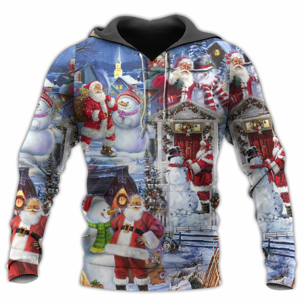 Santa And Snowman Happy Holiday Christmas - Hoodie - Owl Ohh - Owl Ohh