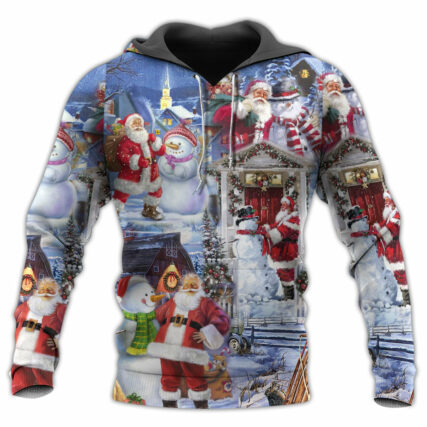 Santa And Snowman Happy Holiday Christmas - Hoodie - Owl Ohh - Owl Ohh