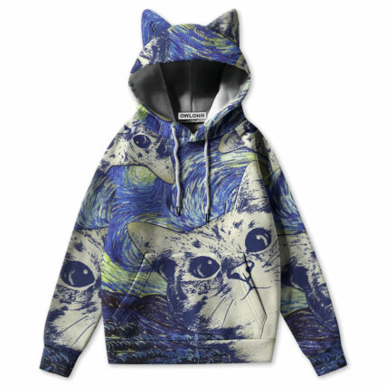 Cat Love Life Starry Night - Ears Hoodie - Owl Ohh - Owl Ohh