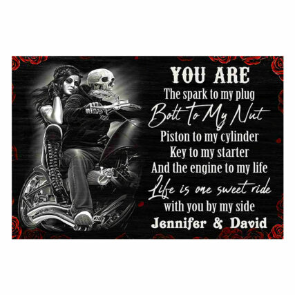 Skull Motorcycle Rose Couple Personalized - Horizontal Poster - Owl Ohh - Owl Ohh