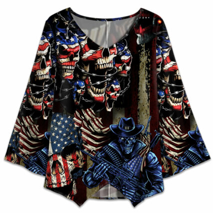 Skull America Flag Vintage - V-neck T-shirt - Owl Ohh - Owl Ohh
