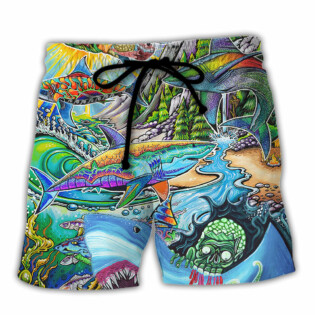 Hippie Shark Colorful Art Peace - Beach Short - Owl Ohh - Owl Ohh