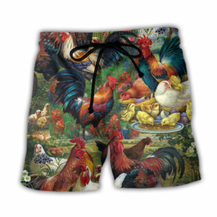 Chicken Lovers Retro Style Background - Beach Short - Owl Ohh - Owl Ohh