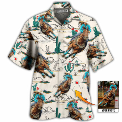 Cowboy Barrel Racing Tropical Desert Custom Photo - Hawaiian Shirt - Owl Ohh - Owl Ohh