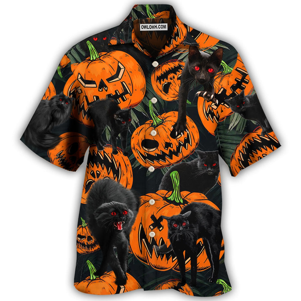 Halloween Black Cat Pumpkin Scary Tropical - Hawaiian Shirt - Owl Ohh - Owl Ohh