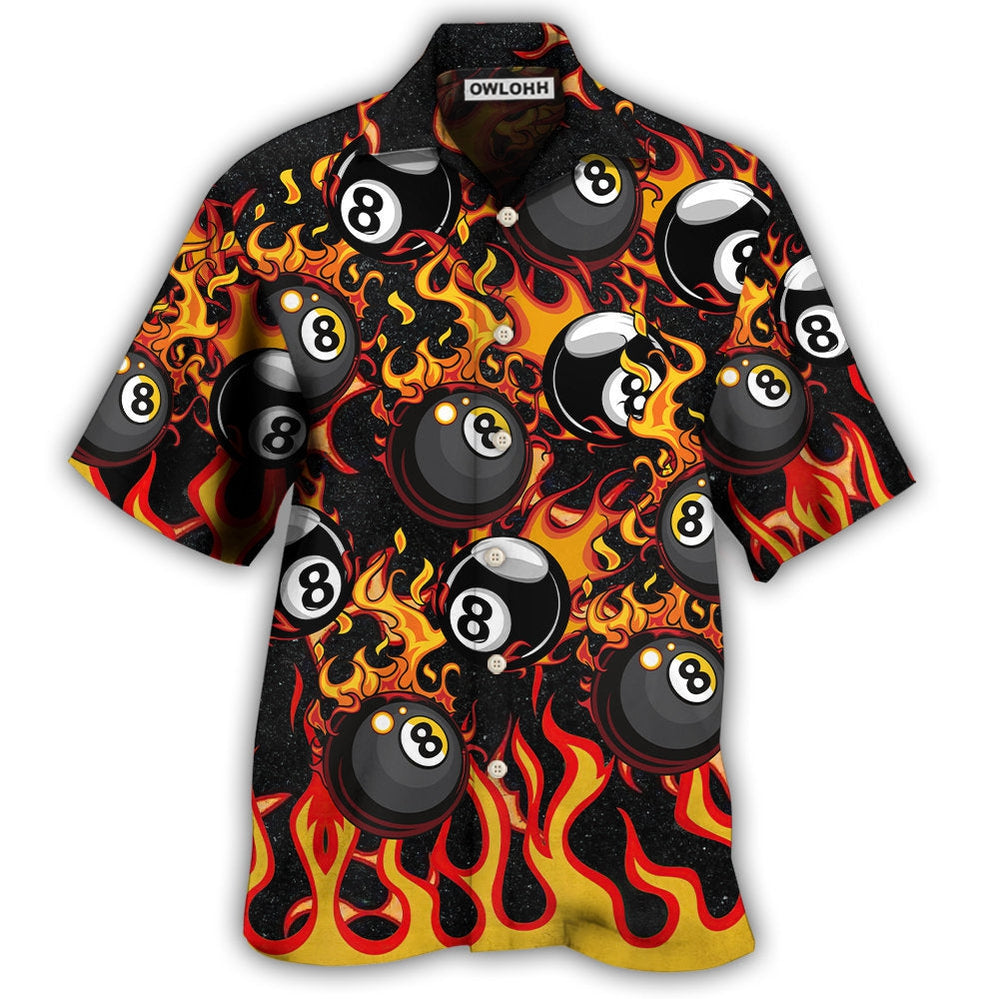 Billiard Eight Ball Burning With Fire Flames - Hawaiian Shirt - Owl Ohh - Owl Ohh