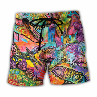 Dinosaur Colorful Art Style - Beach Short - Owl Ohh - Owl Ohh