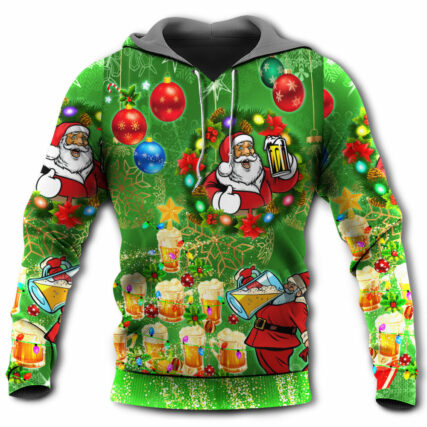 Christmas Funny Santa Claus Drinking Beer Happy Christmas Tree Green Light - Hoodie - Owl Ohh - Owl Ohh