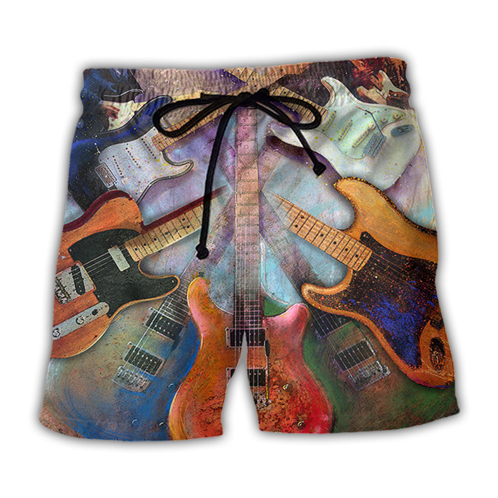 Guitar Abstract Colorful Lover Guitar Art Style - Beach Short - Owl Ohh - Owl Ohh