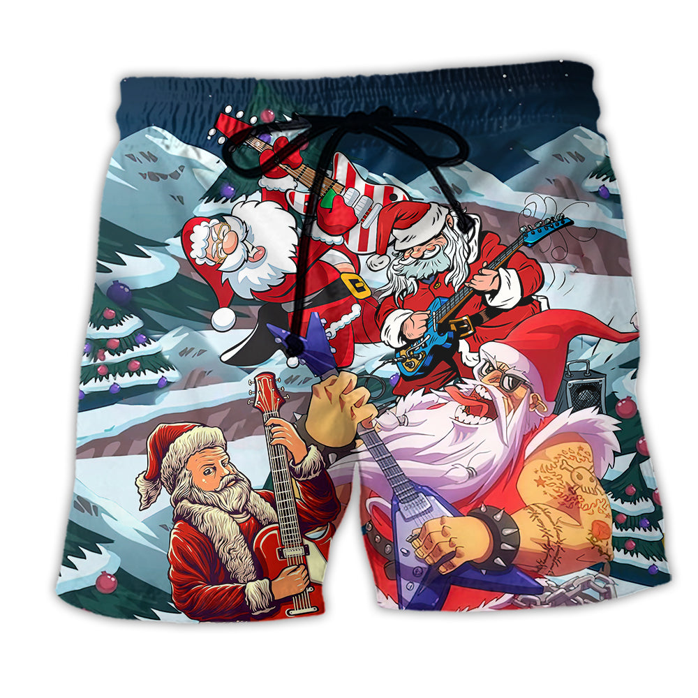 Christmas Santa With Electric Guitar - Beach Short - Owl Ohh - Owl Ohh