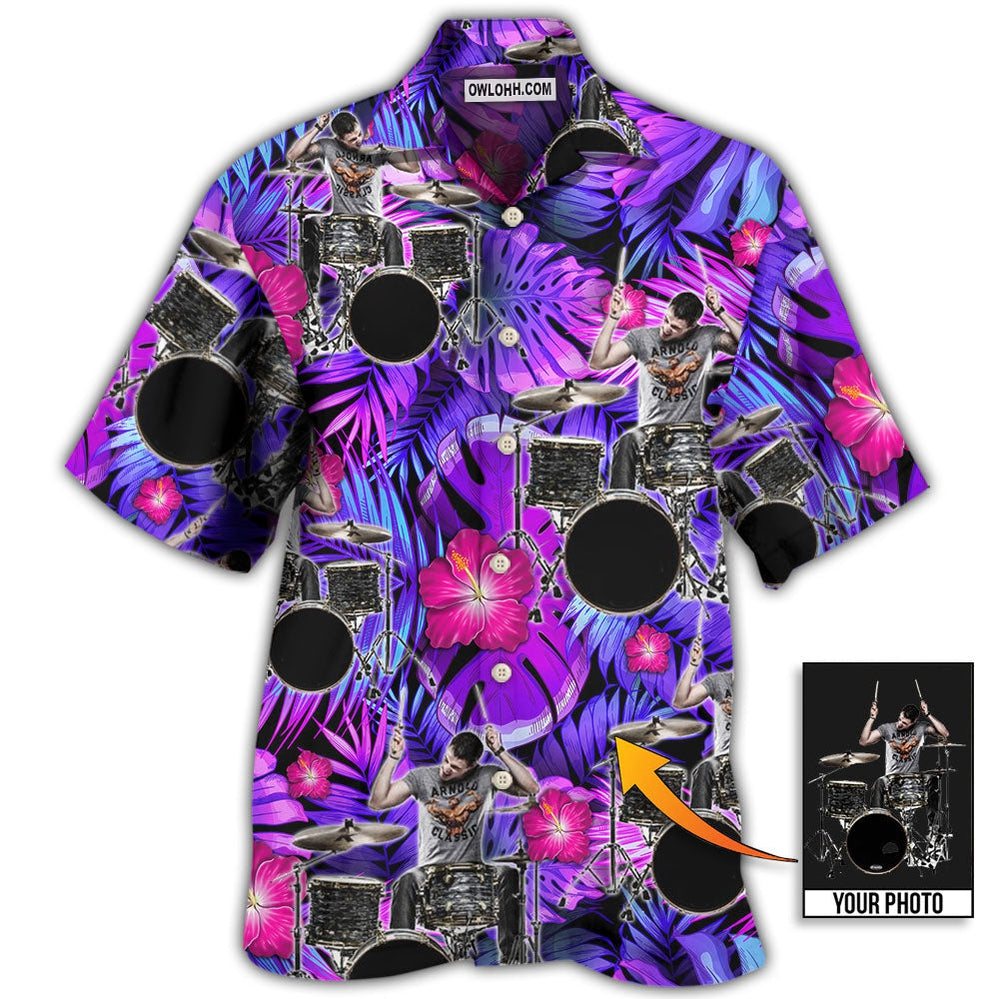 Drum Purple Tropical Style Custom Photo - Hawaiian Shirt - Owl Ohh - Owl Ohh