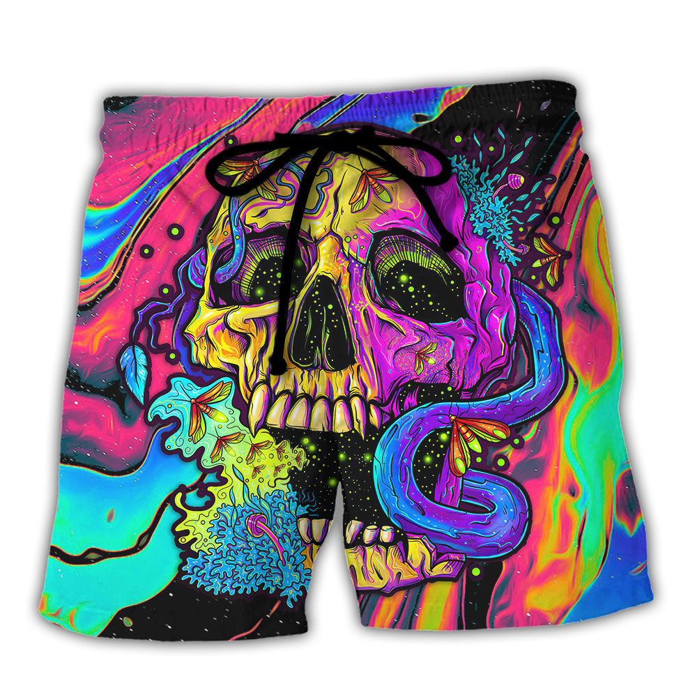 Skull And Moth Night Butterfly Neon Style - Beach Short - Owl Ohh - Owl Ohh