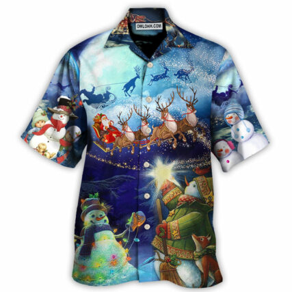Christmas Rudolph Santa Claus Reindeer Snowman Light Art Style - Hawaiian Shirt - Owl Ohh - Owl Ohh