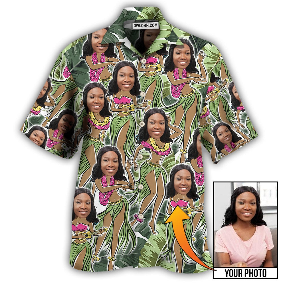 Black Woman Face Amazing Tropical Leaves Custom Photo - Hawaiian Shirt - Owl Ohh - Owl Ohh