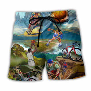 Cycling And Basketball Moutain Painting Lover - Beach Short - Owl Ohh - Owl Ohh