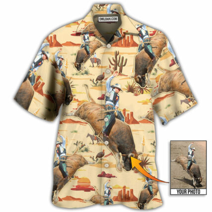 Cowboy Bull Riding Tropical Custom Photo - Hawaiian Shirt - Owl Ohh - Owl Ohh