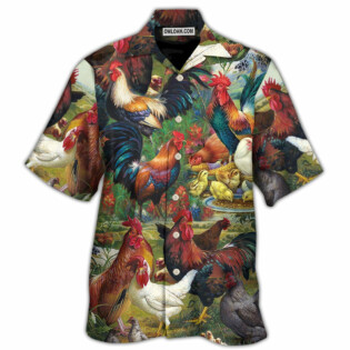 Chicken Lovers Retro Style Background - Hawaiian Shirt - Owl Ohh - Owl Ohh