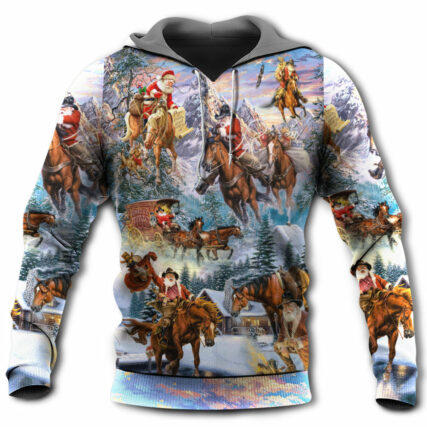 Christmas Santa Claus Riding Horse Snow Mountain - Hoodie - Owl Ohh - Owl Ohh