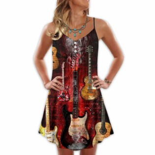Halloween Guitar Abstract Guitar Art Style - V-neck Sleeveless Cami Dress - Owl Ohh - Owl Ohh