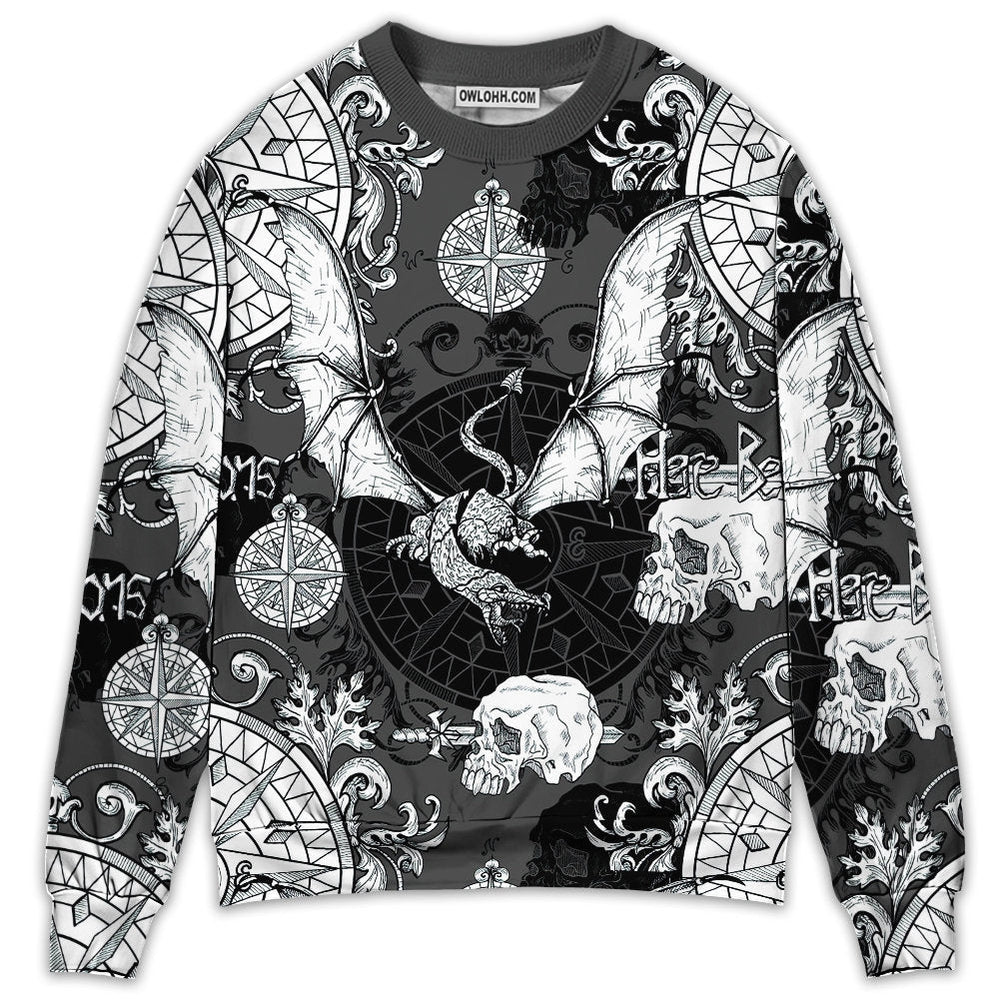 Dragon Snorting Fire Gothic Nautical Compass And Baroque - Sweater - Ugly Christmas Sweaters - Owl Ohh - Owl Ohh