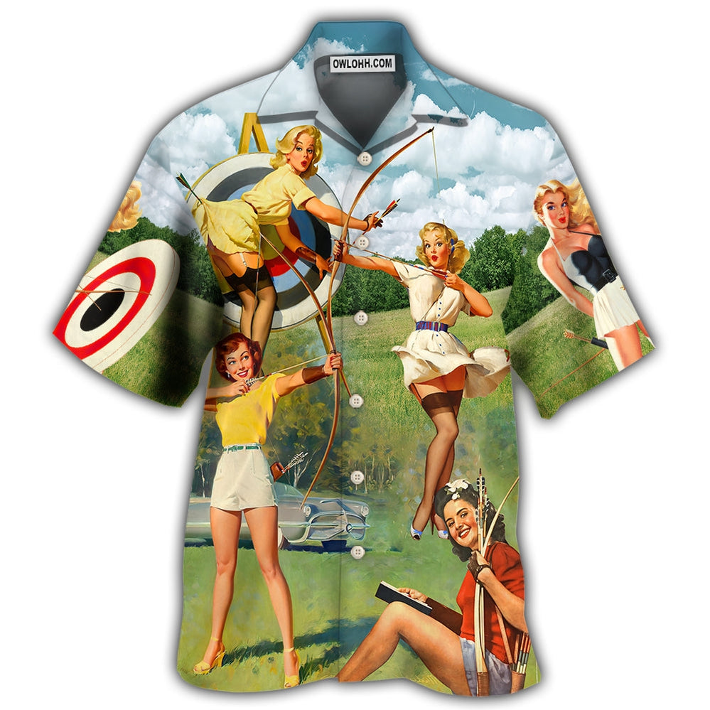 Archery Tournaments Pinup Girls - Hawaiian Shirt - Owl Ohh - Owl Ohh