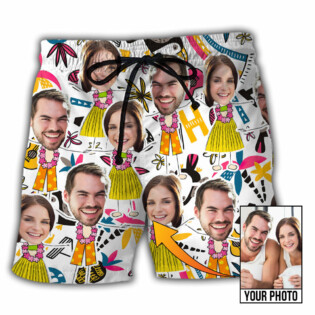 Face Custom Photo Aloha Couple - Beach Short - Owl Ohh - Owl Ohh
