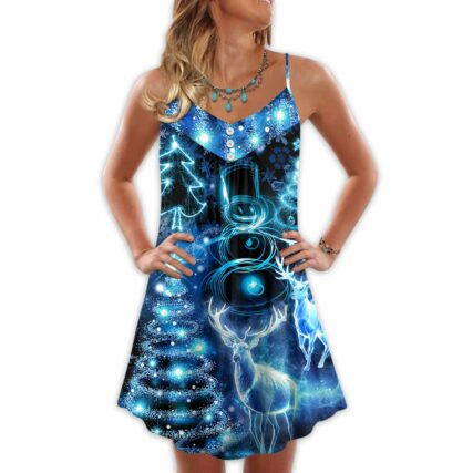Christmas Deer Snowman Tree Glow Light Style - V-neck Sleeveless Cami Dress - Owl Ohh - Owl Ohh