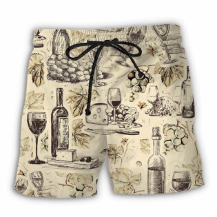 Wine And Grape Retro Art - Beach Short - Owl Ohh - Owl Ohh