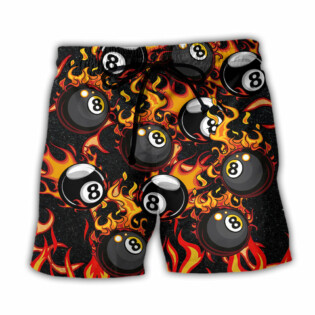 Billiard Eight Ball Burning With Fire Flames - Beach Short - Owl Ohh - Owl Ohh