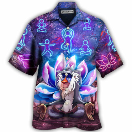 Monkey Mandrill Monkey Yoga Pose Lotus Flower Lighting Neon - Hawaiian Shirt - Owl Ohh - Owl Ohh