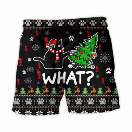 Cat Wreck The Tree Funny Ugly Style Christmas - Beach Short - Owl Ohh - Owl Ohh