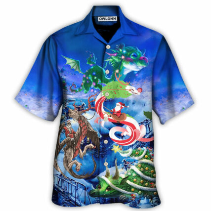 Christmas Santa Riding A Dragon - Hawaiian Shirt - Owl Ohh - Owl Ohh