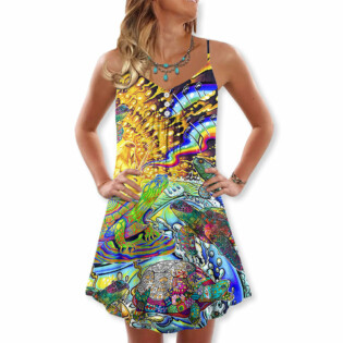 Hippie Turtle Colorful Art Peace - V-neck Sleeveless Cami Dress - Owl Ohh - Owl Ohh