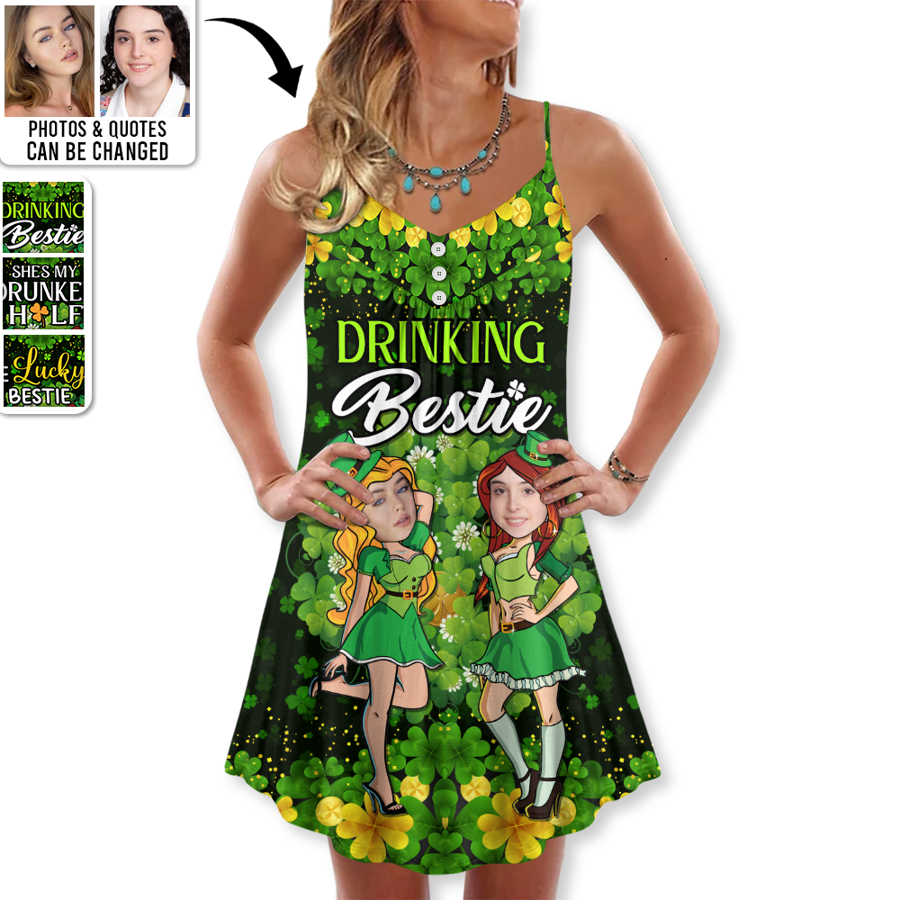 St Patrick's Day Lucky Besties Friends Custom Photo - V-neck Sleeveless Cami Dress - Personalized Photo Gifts - Owl Ohh