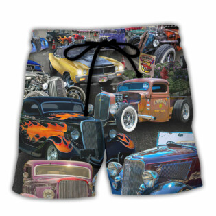 Hot Rod Diner Car Show - Beach Short - Owl Ohh - Owl Ohh